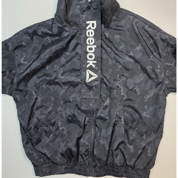 Reebok Womens M Black Printed Focus Track Jacket with Front Pockets Flap - Picture 3 of 10